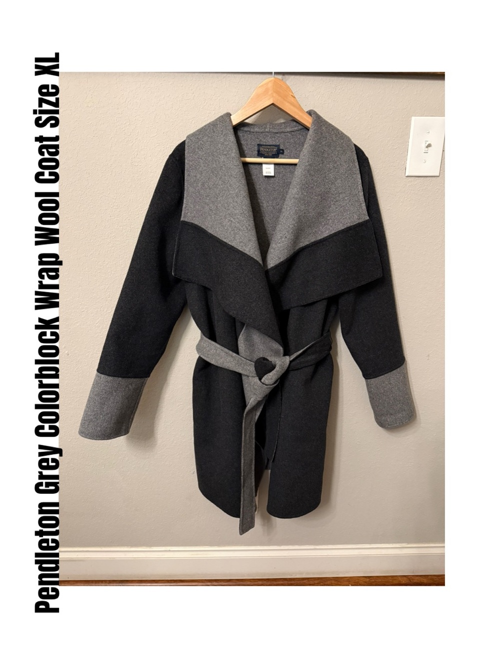 Pendleton Grey Colorblock Wrap Wool Coat Size XL
